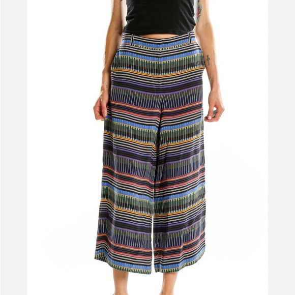 LOFT MULTI STRIPE MULTI COLOR WIDE LEG CROP PANTS WITH POCKETS SZ  12P - Picture 2 of 13